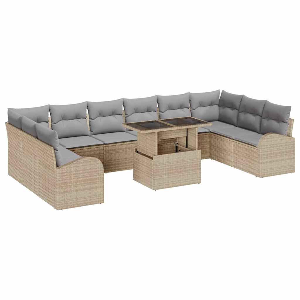 Garten-Sofa-Set mit Speicher 11 pcs Beige Poly Rattan